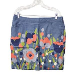 Boden Blue Colorful Mod Print Canvas Skirt 100% cotton size 12